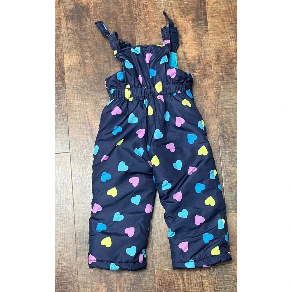 OshKosh B'gosh Toddler Girls Size 3T Snow Pants Bib Overalls Heart Navy Pink